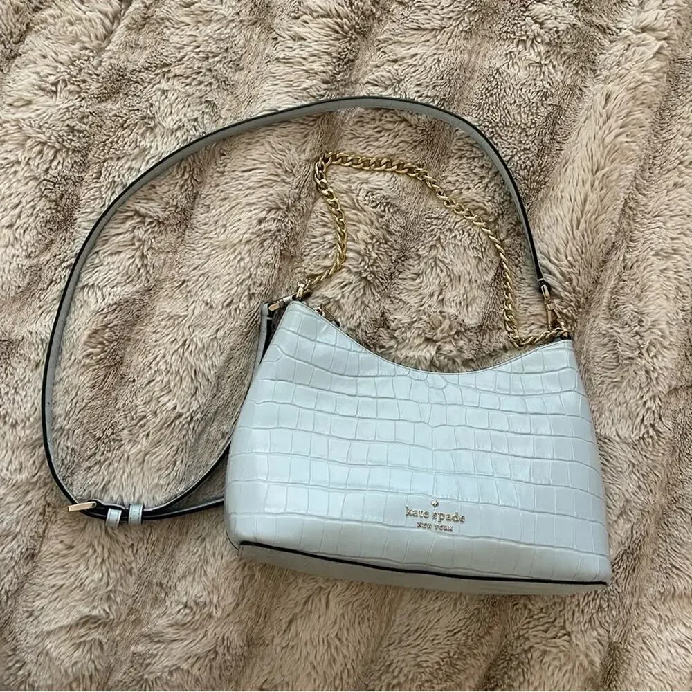 Kate Spade Zippy Frosty Sky Blue‎ Convertible Crocodile Leather Crossbody Purse